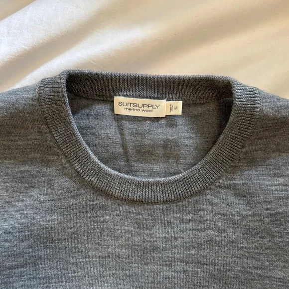 MENS Gray Crew Neck MERINO WOOL Sweater - Picture 3 of 3